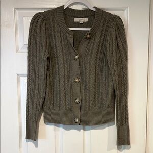 LOFT Olive Green Cable Knit Cardigan